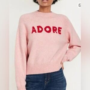 Old Navy Sosoft Loose Crew-Neck Adore Valentine’s Day Boxy Oversized Sweater NWT